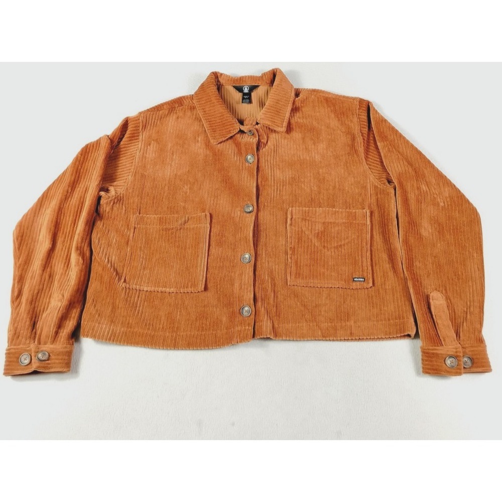 Volcom Jacket Womens XL Orange Corduroy Button Front Cropped Skater Grunge